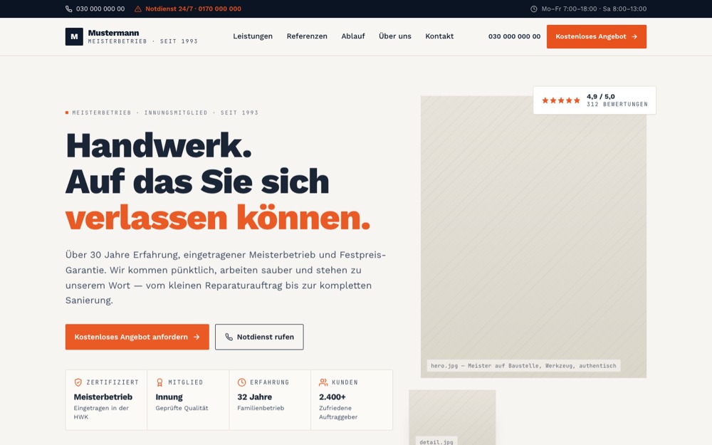 Demo-Design für einen Handwerksbetrieb — Meisterbetrieb Mustermann
